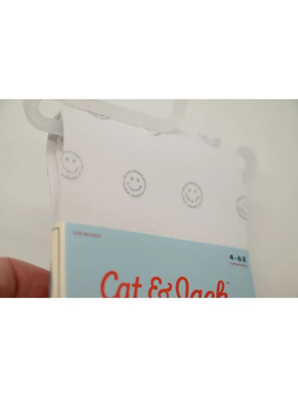 NIP Cat & Jack Lot of 2 Footed Tights Sz 4-6X White Smiley Face Print Soft